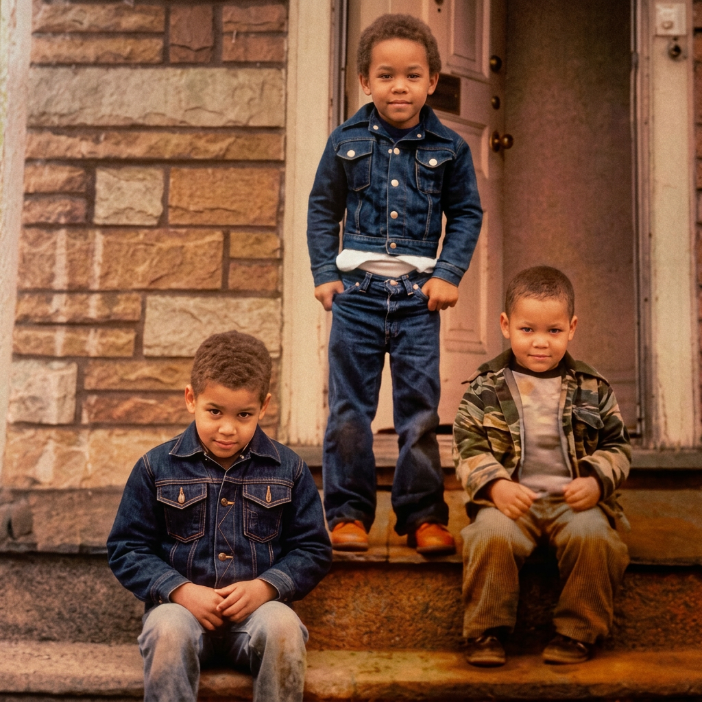 Dr. Stephen J. Crawford as a boy with his brother and cousin on the front steps